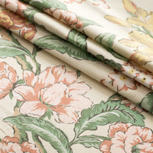Load image into Gallery viewer, Linen Cotton Ivory Pink Green Floral Upholstery Drapery Fabric