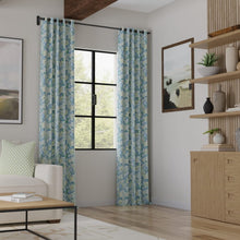 Load image into Gallery viewer, Linen Cotton Aqua Blue Ivory Green Floral Upholstery Drapery Fabric