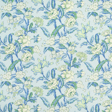 Load image into Gallery viewer, Linen Cotton Aqua Blue Ivory Green Floral Upholstery Drapery Fabric