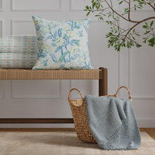Load image into Gallery viewer, Linen Cotton Aqua Blue Ivory Green Floral Upholstery Drapery Fabric