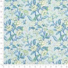 Load image into Gallery viewer, Linen Cotton Aqua Blue Ivory Green Floral Upholstery Drapery Fabric