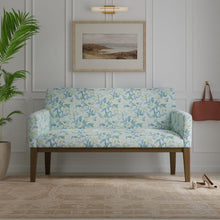Load image into Gallery viewer, Linen Cotton Aqua Blue Ivory Green Floral Upholstery Drapery Fabric