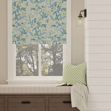 Load image into Gallery viewer, Linen Cotton Aqua Blue Ivory Green Floral Upholstery Drapery Fabric