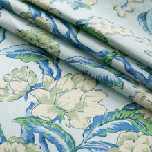 Load image into Gallery viewer, Linen Cotton Aqua Blue Ivory Green Floral Upholstery Drapery Fabric