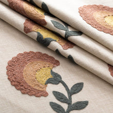 Load image into Gallery viewer, Beige Mauve Mustard Gold Green Floral Embrodiered Drapery Fabric