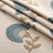 Load image into Gallery viewer, Beige Mustard Brown Teal Blue Floral Embrodiered Drapery Fabric / Spa
