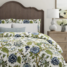 Load image into Gallery viewer, White Navy Blue Green Floral Jacobean Upholstery Drapery Fabric