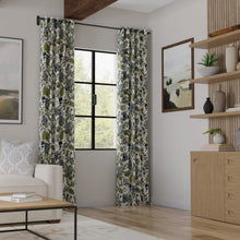 Load image into Gallery viewer, White Navy Blue Green Floral Jacobean Upholstery Drapery Fabric