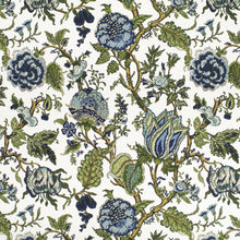 Load image into Gallery viewer, White Navy Blue Green Floral Jacobean Upholstery Drapery Fabric
