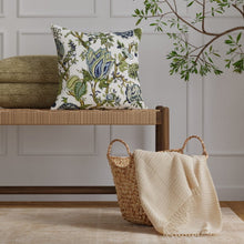 Load image into Gallery viewer, White Navy Blue Green Floral Jacobean Upholstery Drapery Fabric