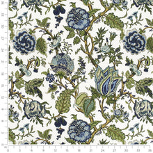 Load image into Gallery viewer, White Navy Blue Green Floral Jacobean Upholstery Drapery Fabric