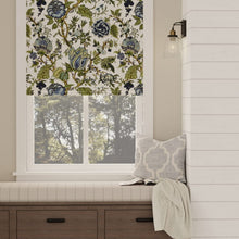 Load image into Gallery viewer, White Navy Blue Green Floral Jacobean Upholstery Drapery Fabric