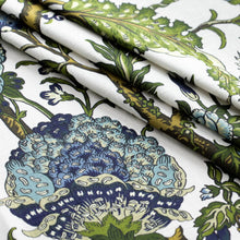 Load image into Gallery viewer, White Navy Blue Green Floral Jacobean Upholstery Drapery Fabric
