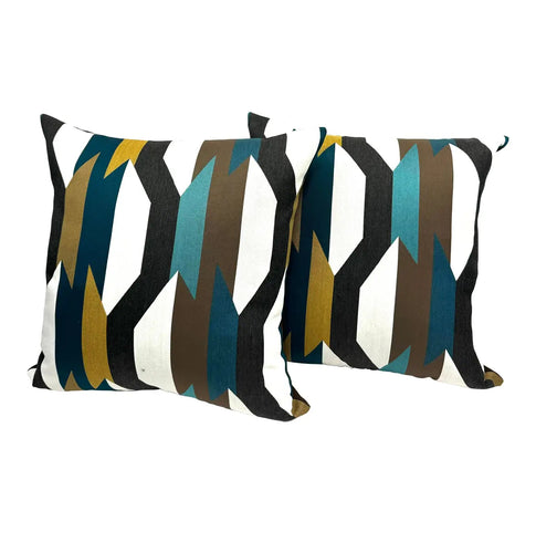 19” X 19” Pillow Covers in Arc Com Crescendo Caribbean Abstract Geometric Fabric- a Pair