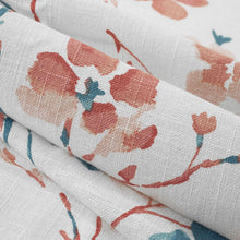 Load image into Gallery viewer, Linen Rayon Coral Teal Floral Drapery Fabric FB