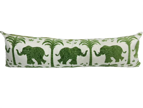 14” x 53”  Lumbar Pillow in Animal Pattern Thibaut Elephant Velvet in Green