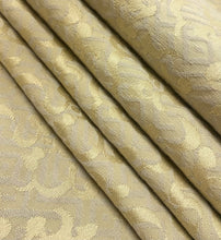 Load image into Gallery viewer, Vintage Beige Yellow Grey Damask Cotton Upholstery Drapery Fabric WHS 5099