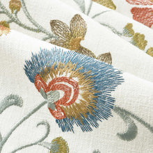 Load image into Gallery viewer, Cotton Floral Embroidered Cream Green Aqua Blue Brown Rusty Red Mustard Gold Drapery Fabric