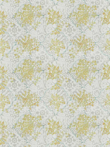 Linen Cotton Cream Yellow Grey Blue Floral Drapery Fabric FB