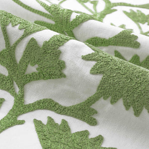 Cotton Linen Cream Green Floral Crewel Embroidered Drapery Fabric FB