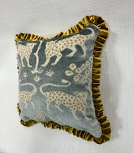 Load image into Gallery viewer, 14” X 14” Schumacher Woodland Leopard in Mineral Pillow With Pleated Trim