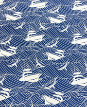 Load image into Gallery viewer, 1.8 Yard Designer Cotton White Blue Nautical Boat Upholstery Drapery Fabric STA 5014