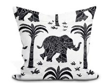 Load image into Gallery viewer, Custom Pillow Cover in Animal Pattern Thibaut Elephant Velvet in Black - One Side
