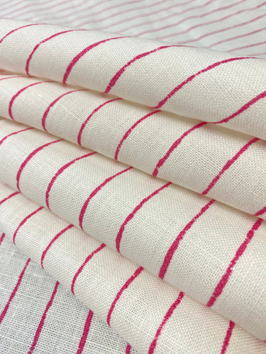 Christopher Farr Broken Stripe Hot Pink White Linen Upholstery Drapery Fabric WHS 5116