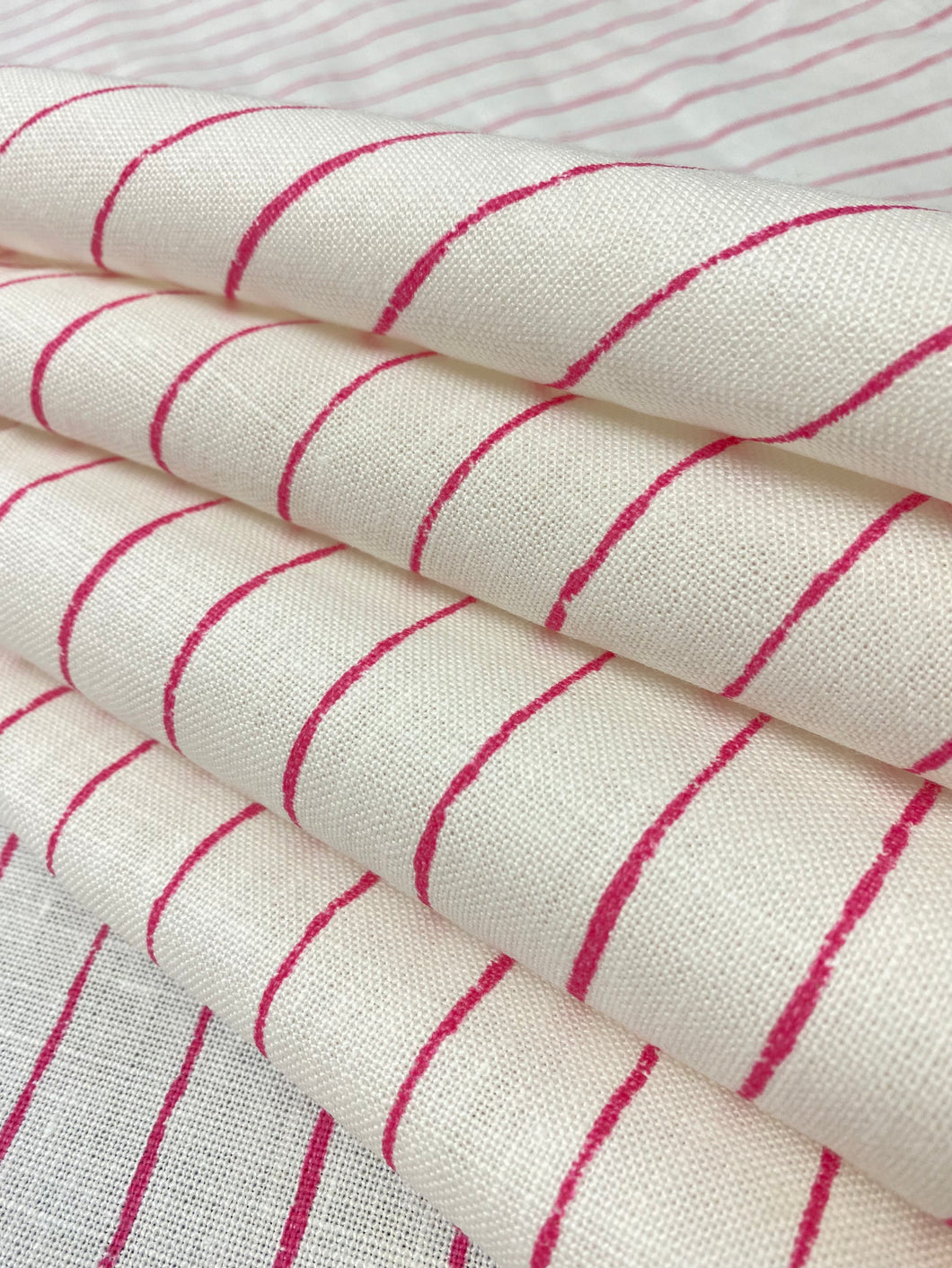 Christopher Farr Broken Stripe Hot Pink White Linen Upholstery Drapery Fabric WHS 5116