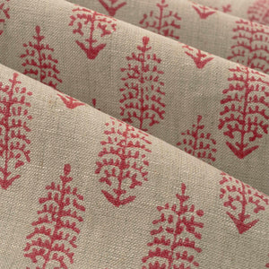 Linen Hot Pink Ecru Small Print Botanical Linen Drapery Fabric FB