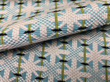 Load image into Gallery viewer, NOBILIS BISTRO 70 Water Stain Resistant Indoor Outdoor Turquoise Blue Green Black Off White Geometric Upholstery Fabric 10827.7