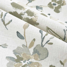 Load image into Gallery viewer, Linen Rayon Cream Teal Beige Grey Floral Drapery Fabric FB