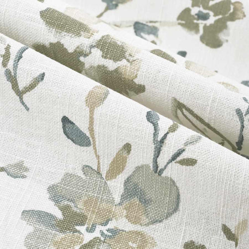 Linen Rayon Cream Teal Beige Grey Floral Drapery Fabric FB