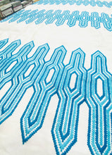 Load image into Gallery viewer, One Yard Remnant Thibaut Nola Stripe Embroidery Aqua Teal Fabric STA 4592