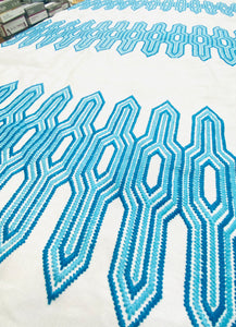 One Yard Remnant Thibaut Nola Stripe Embroidery Aqua Teal Fabric STA 4592