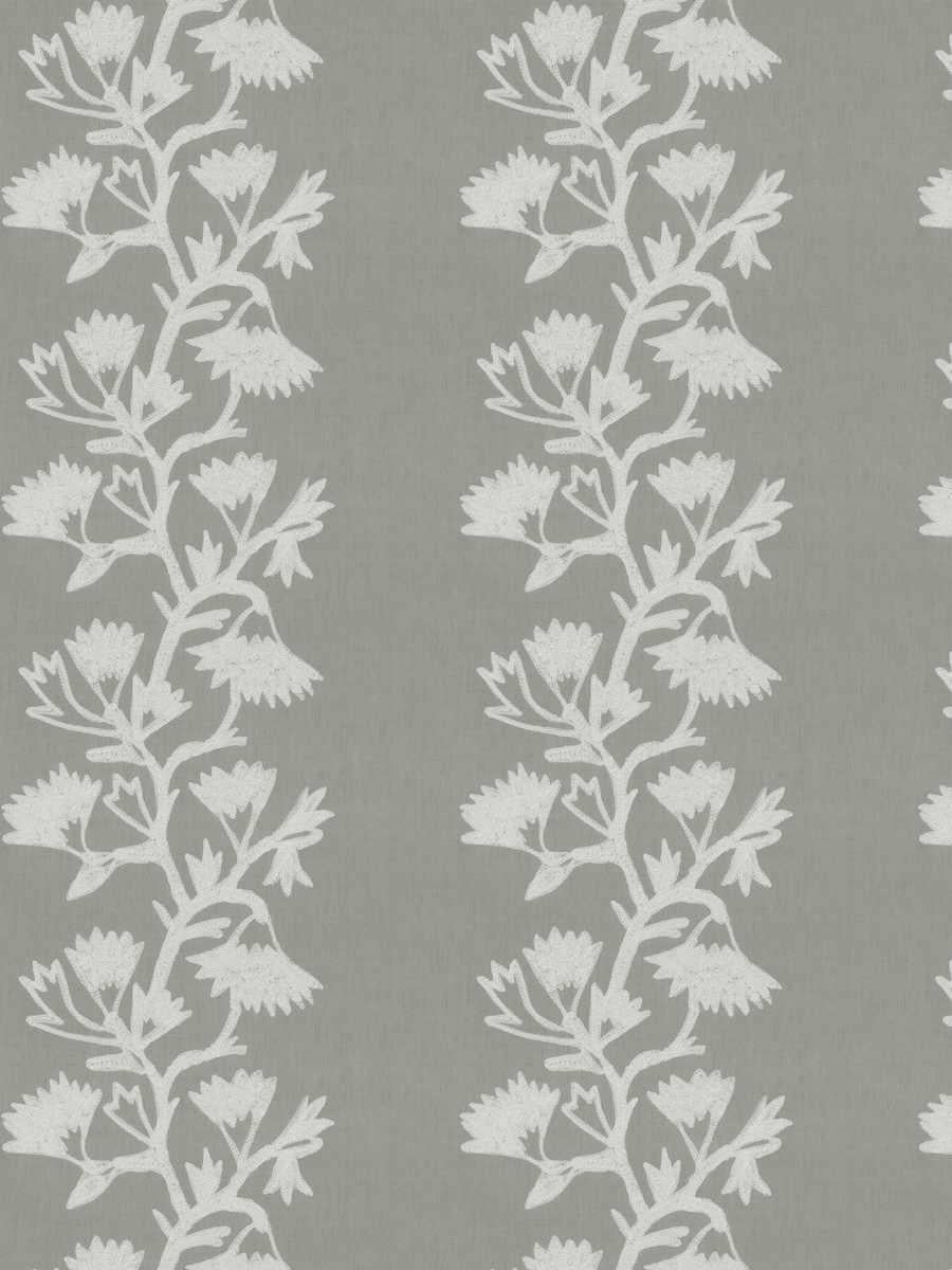Cotton Linen Cream Grey Floral Crewel Embroidered Drapery Fabric FB