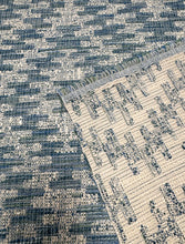 Load image into Gallery viewer, Wemyss Nomad Berber Cadet Geometric Stain Resistant Upholstery Teal Blue Off White Fabric