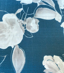 Teal White Grey Floral Upholstery Drapery Fabric