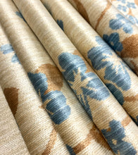Load image into Gallery viewer, Vintage Water &amp; Stain Resistant Beige Blue Carmel Brown Floral Velvet Upholstery Fabric WHS 5083