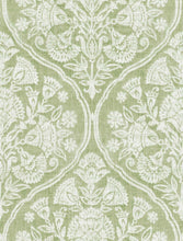 Load image into Gallery viewer, Cotton Linen Green Cream Floral Damask Upholstery Drapery Fabric FB