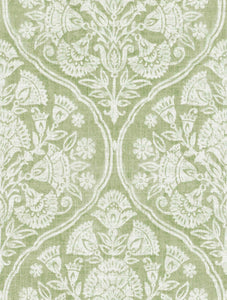 Cotton Linen Green Cream Floral Damask Upholstery Drapery Fabric FB