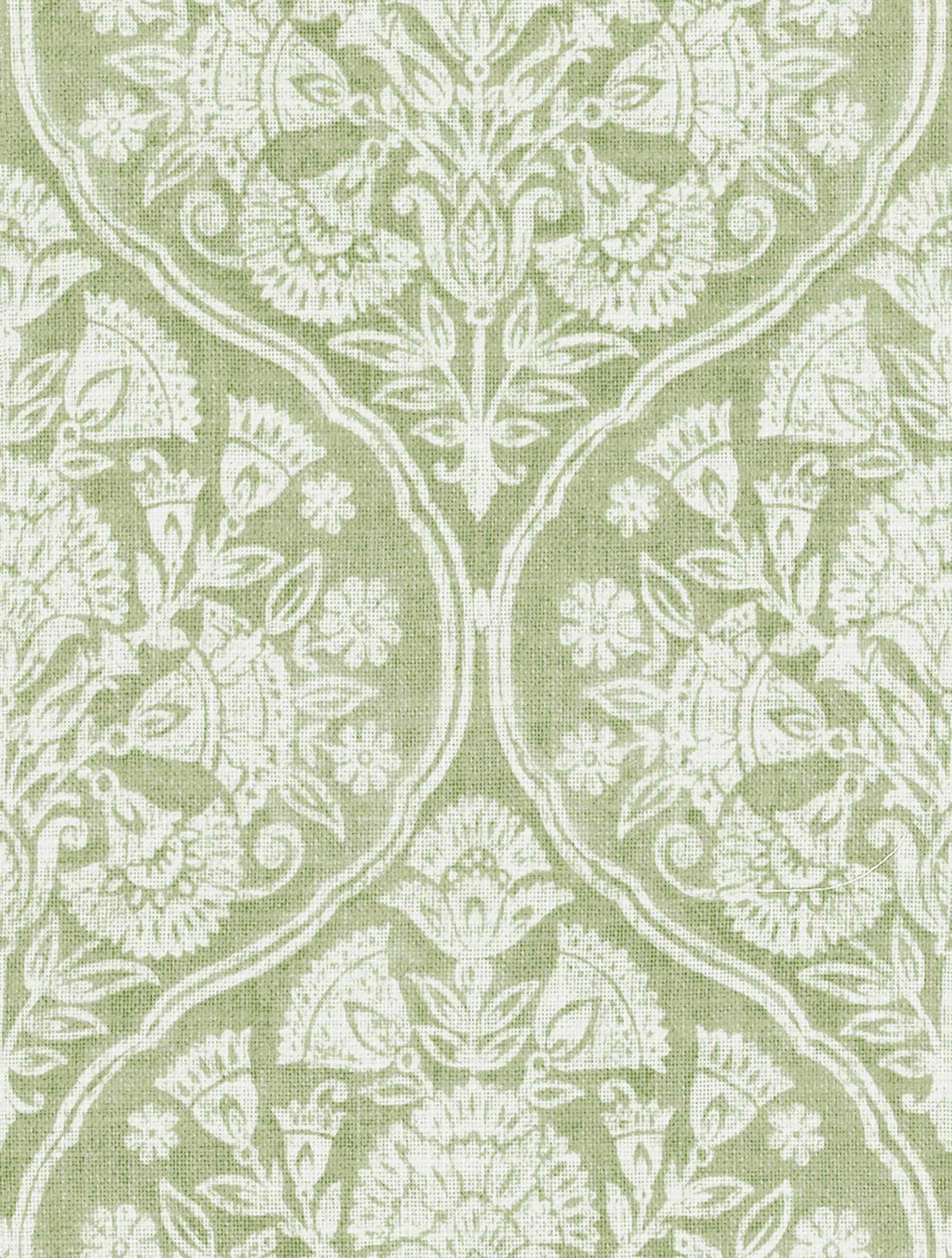 Cotton Linen Green Cream Floral Damask Upholstery Drapery Fabric FB