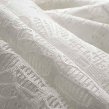 Load image into Gallery viewer, 118” Wide Semi Sheer Ivory Linen Blend Abstract Embroidered Drapery Fabric FB