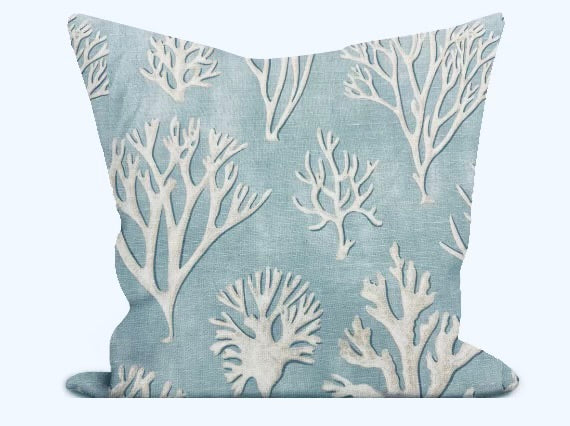 Custom Jane Churchill Oceana J590f-01 Blue Coral Print Pillow Cover