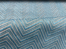 Load image into Gallery viewer, Mokum Madura Herringbone Indoor Outdoor Aqua Turquoise Grey Upholstery Fabric