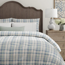 Load image into Gallery viewer, French Blue Seafoam Green Grey Plaid Tartan Upholstery Drapery Fabric / Lagoon