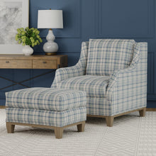 Load image into Gallery viewer, French Blue Seafoam Green Grey Plaid Tartan Upholstery Drapery Fabric / Lagoon