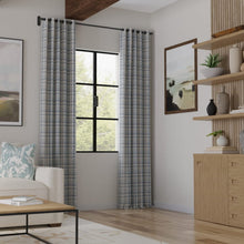 Load image into Gallery viewer, French Blue Seafoam Green Grey Plaid Tartan Upholstery Drapery Fabric / Lagoon