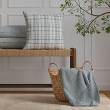 Load image into Gallery viewer, French Blue Seafoam Green Grey Plaid Tartan Upholstery Drapery Fabric / Lagoon