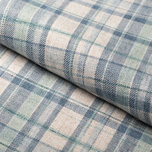 Load image into Gallery viewer, French Blue Seafoam Green Grey Plaid Tartan Upholstery Drapery Fabric / Lagoon